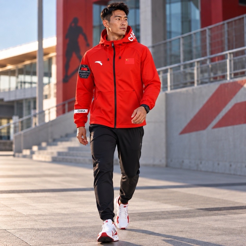 ANTA Team China Energy Hero Hooded Jacket Mens 2XL Red Full Zip National Rare